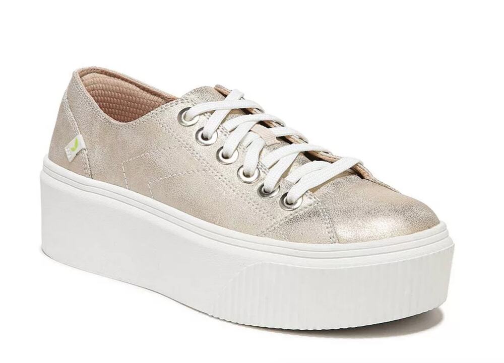 Dr Scholls For Now Platform Sneakers 7 Gold Leather Comfort Travel Dr. Scholl's